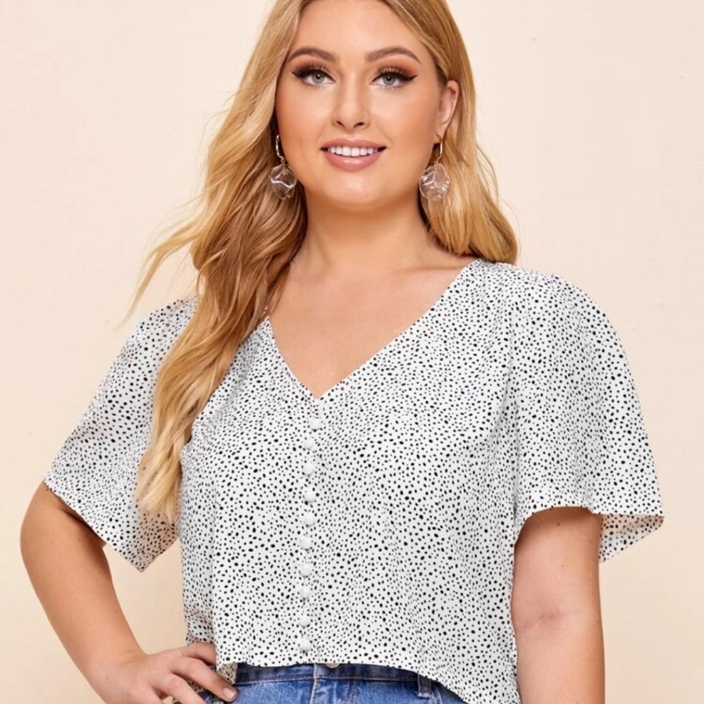 Dalmatian print button up crop blouse